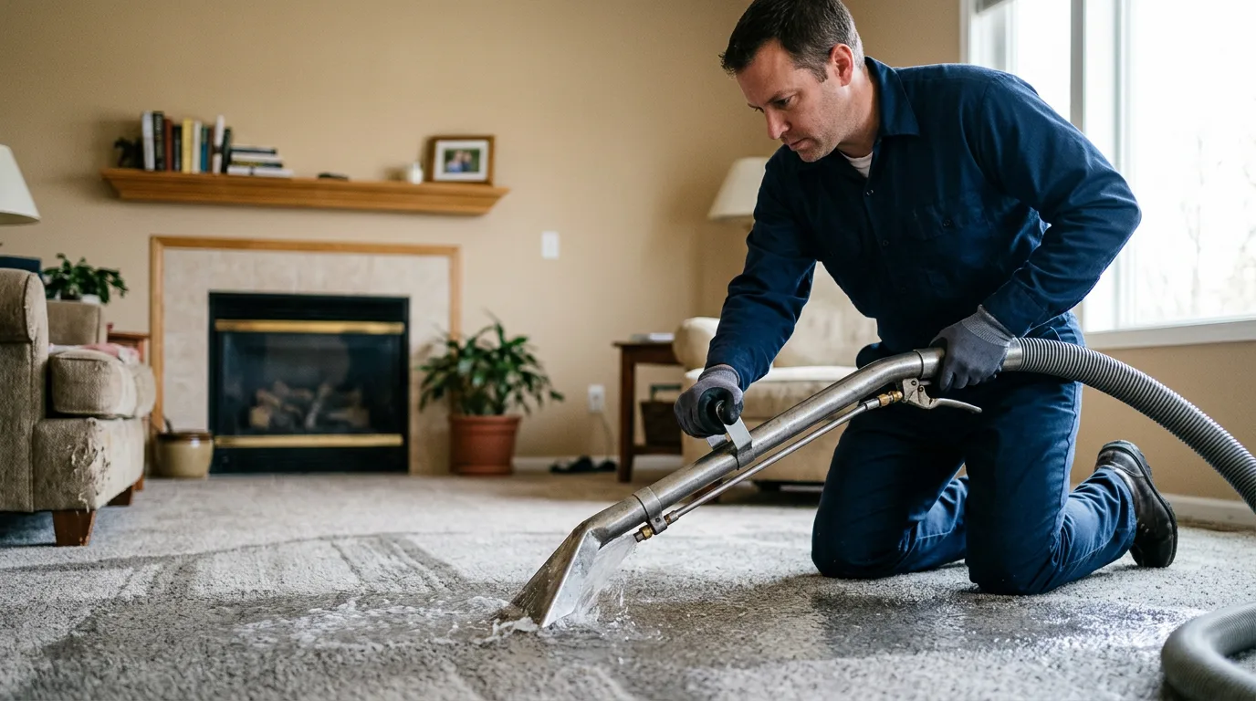 Water damage restoration technician working near Mount Summit, IN